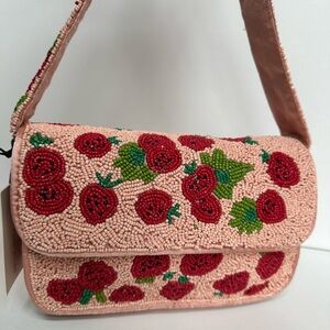 Viral Pink Strawberry beaded shoulder bag, Sincerely Jules, NWT